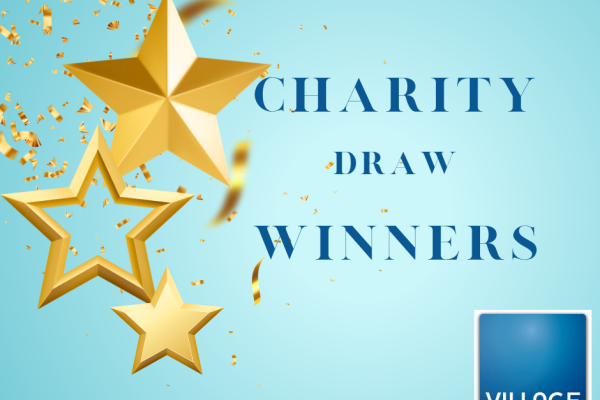 charity draw winners on blue background