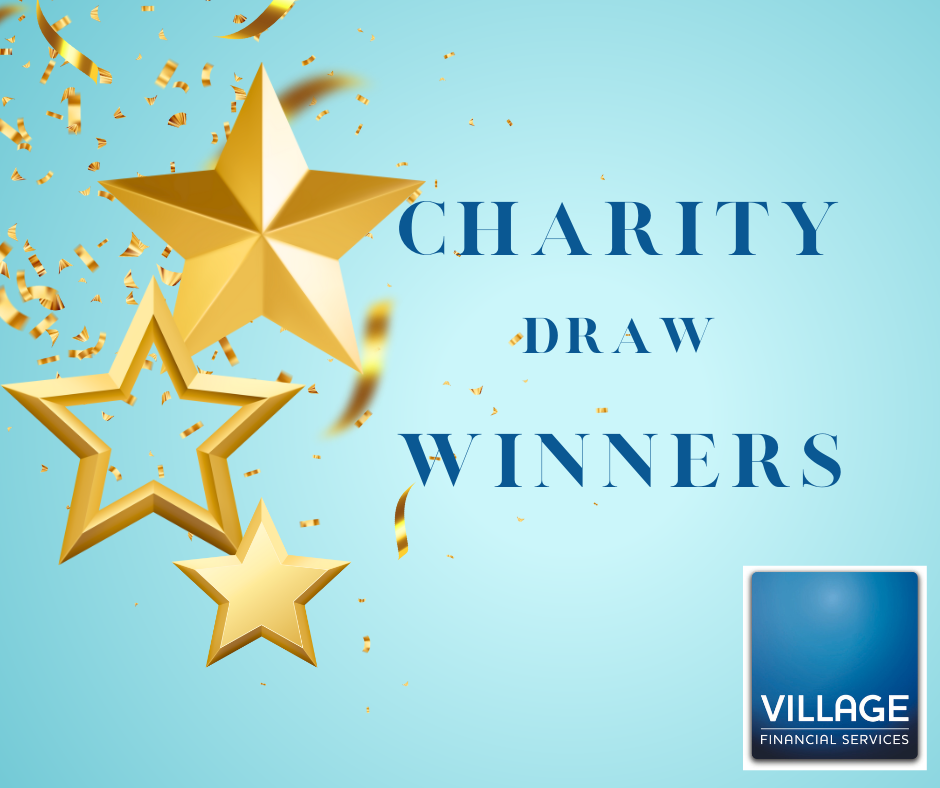 charity draw winners on blue background
